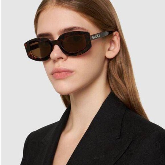 Gucci GG1719S 002 Sunglasses Light Havana with Yellow Geometric Frame - Picture 3 of 11